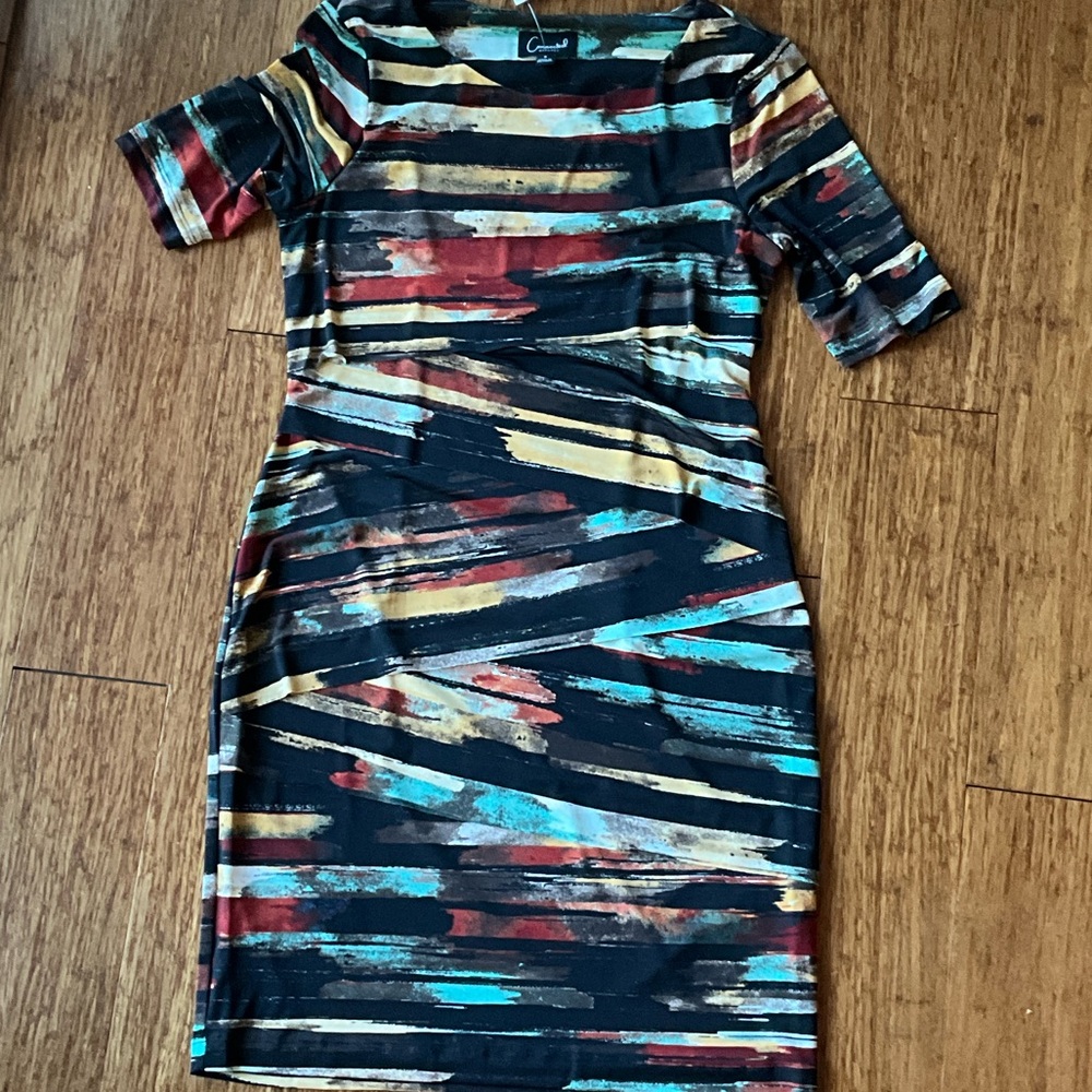 Connected Apparel Multicolor Striped Midi Dress